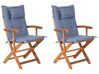 Sada 2 drevených záhradných stoličiek s modrými vankúšmi MAUI_755756