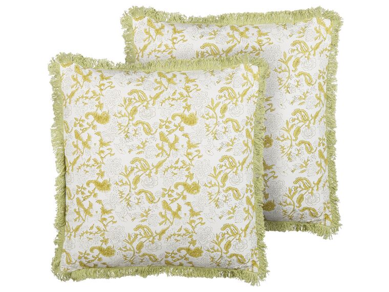Set of 2 Cotton Cushions Flower Pattern 45x45 cm Green and White FILIX_838548