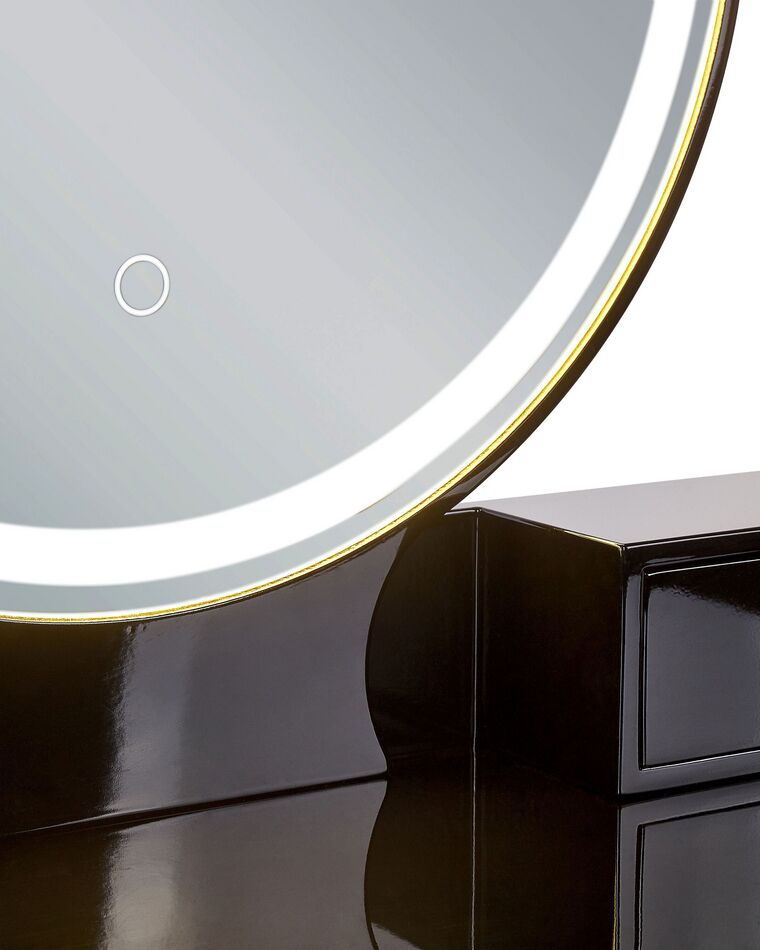 6 Drawers Dressing Table with LED Mirror and Stool Black and Gold YVES