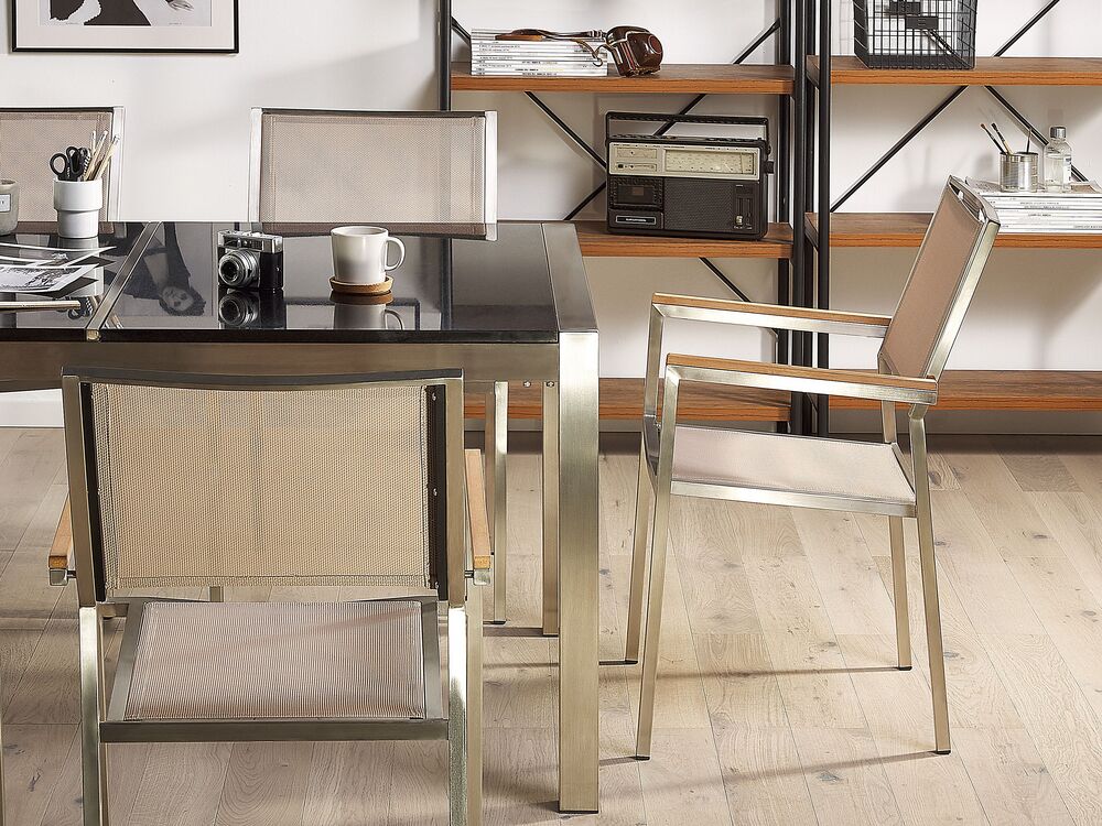 Gartenmöbel Set Naturstein schwarz geflammt 180 x 90 cm 6-Sitzer beige