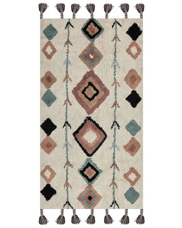 Teppich Baumwolle beige / mehrfarbig 80 x 150 cm geometrisches Muster ESKISEHIR