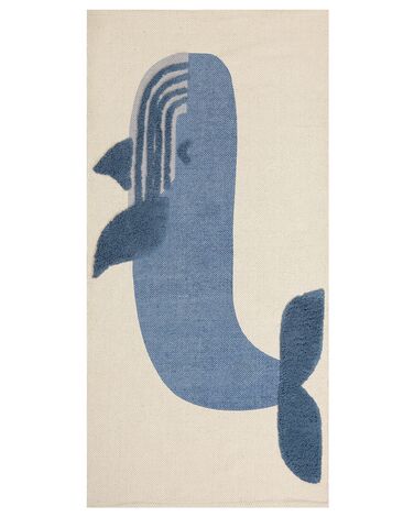 Cotton Kids Rug Whale Print 80 x 150 cm Beige and Blue SELAI