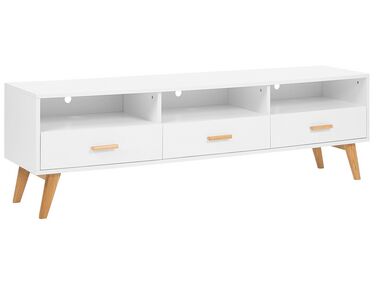 TV-Möbel weiss Holzbeine mit 3 Schubladen 180 x 40 x 55 cm LIBERTY
