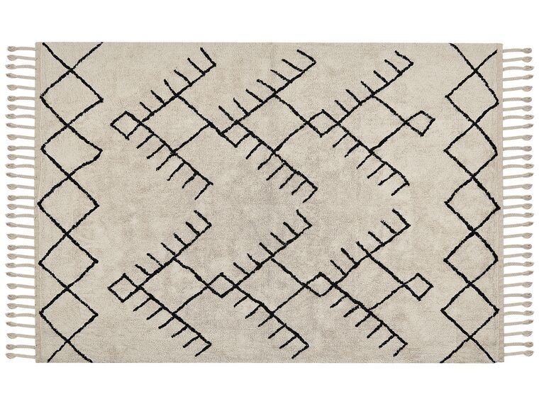 Teppich Baumwolle beige / schwarz 160 x 230 cm geometrisches Muster Kurzflor ERLER_840020