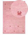Gabbeh Teppich Wolle rosa 140 x 200 cm Tiermuster Hochflor YULAFI_855774