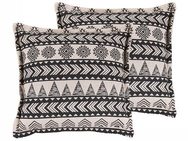 Set of 2 Cotton Cushions Geometric Pattern 45 x 45 cm Beige and Black HENTEPE