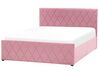 Łóżko z pojemnikiem welurowe 140 x 200 cm różowe ROCHEFORT_857418