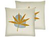 Set of 2 Embroidered Cushions Leaf Motif 45 x 45 cm Orange DAVALLIA_810782