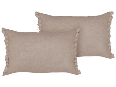 Set of 2 Linen Cushions 30 x 45 cm Light Brown SASSAFRAS