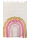Tapete para crianças em algodão creme e rosa padrão de arco-íris 140 x 200 cm TATARLI_906579