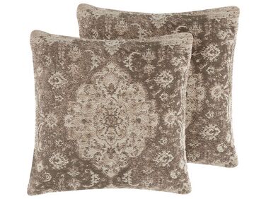 Set of 2 Cushions Oriental Pattern 45 x 45 cm Brown MIMISAL 