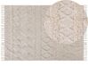 Teppich Baumwolle beige 160 x 230 cm geometrisches Muster Fransen Kurzflor DIDIM_817670