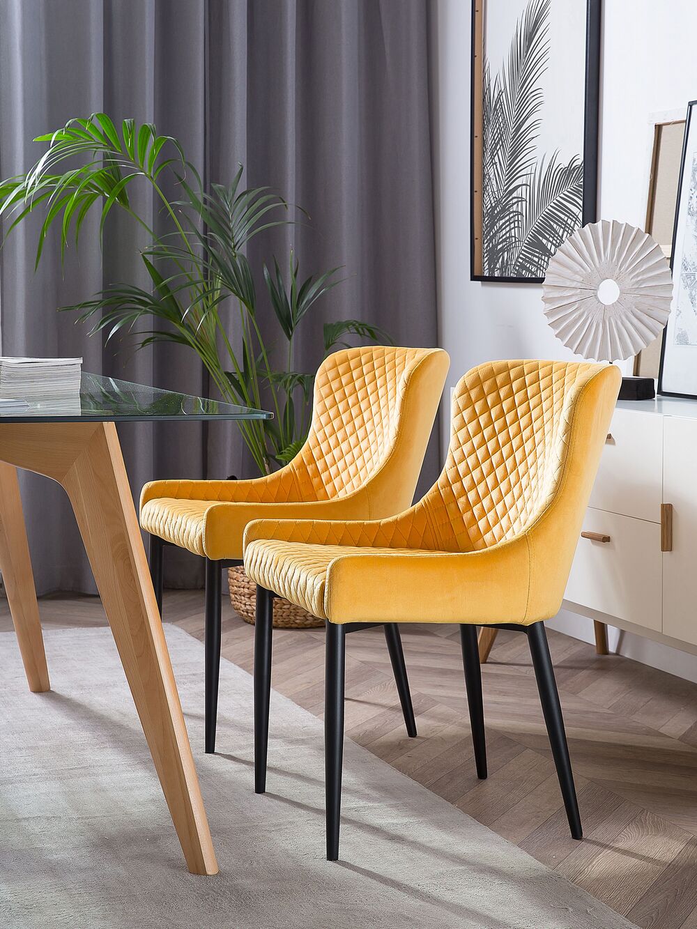 Set of 2 Velvet Dining Chairs Yellow SOLANO | Beliani.co.uk