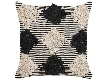Tkaný bavlněný polštář s geometrickým vzorem 50 x 50 cm béžový/černý BHUSAWAL