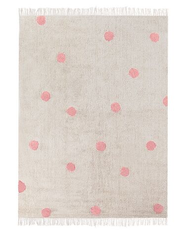 Kinderteppich Baumwolle beige / rosa 140 x 200 cm gepunktetes Muster Kurzflor DARDERE