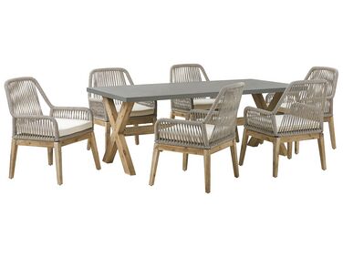 Hatszemélyes beton étkezőasztal bézs székekkel OLBIA