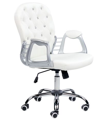 Swivel Faux Leather Office Chair White with Crystals PRINCESS