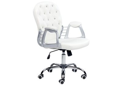 Krzesło biurowe regulowane ekoskóra białe z kryształkami PRINCESS