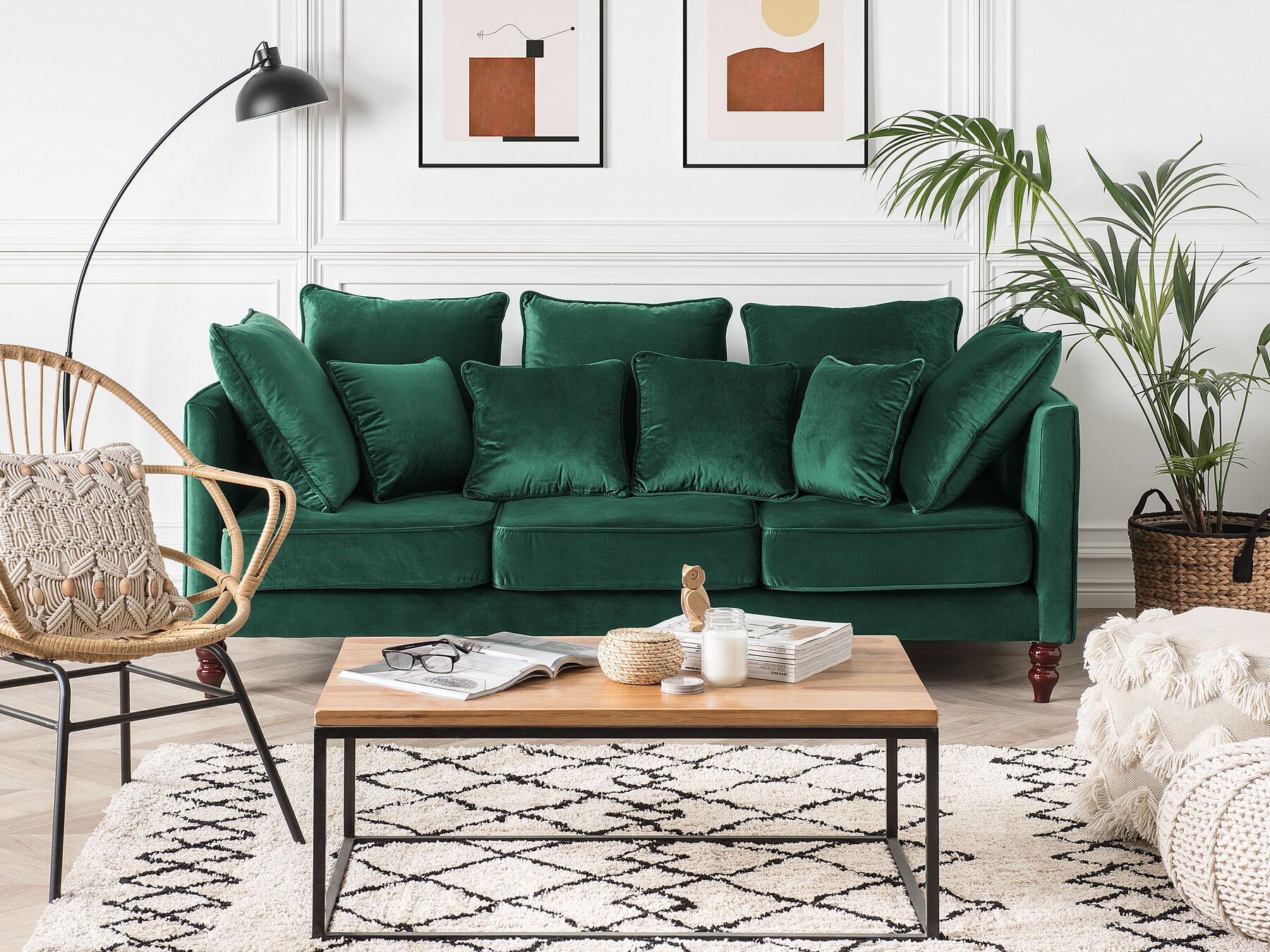 Living Room With Dark Green Sofa