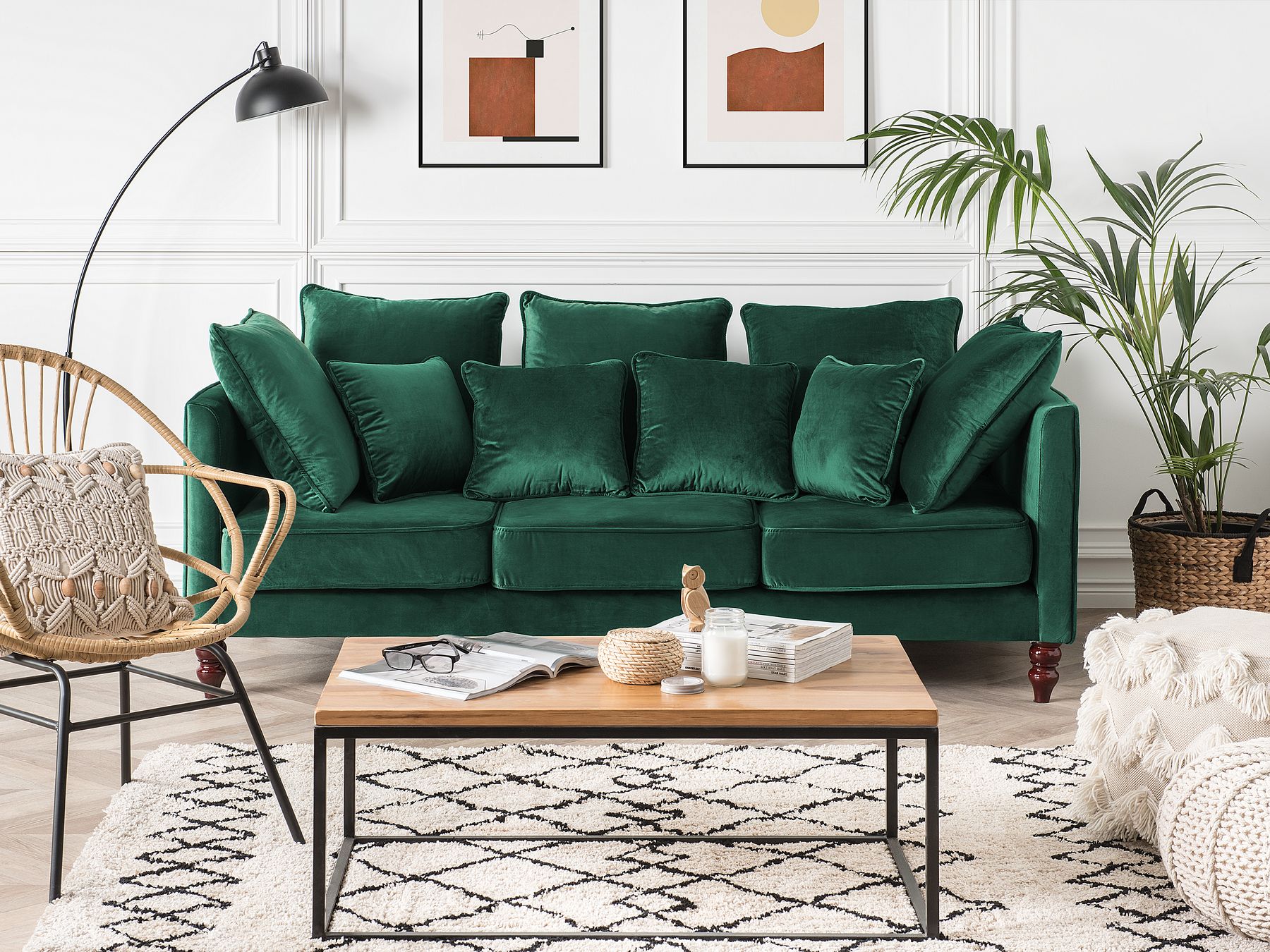 3 Seater Velvet Sofa Emerald Green FENSTAD | Beliani.co.uk