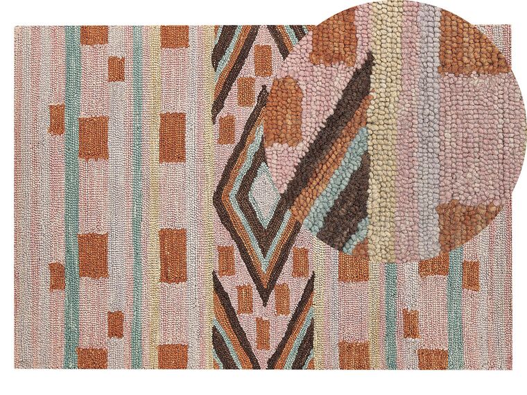Alfombra de lana marrón/verde/naranja/rosa 140 x 200 cm YOMRA_836397