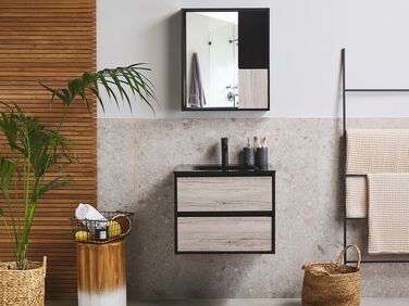 Bathroom Vanity Set with Mirrored Cabinet 60 cm Light Wood and Black TERUEL
