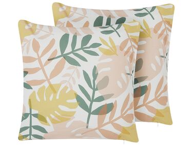 Set of 2 Outdoor Cushions Leaf Motif 45 x 45 cm Multicolour TEGEA