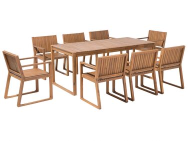 Zestaw ogrodowy akacjowy stół i 8 krzeseł jasne drewno SASSARI