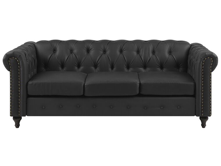 3 Seater Faux Leather Sofa Black CHESTERFIELD_732091