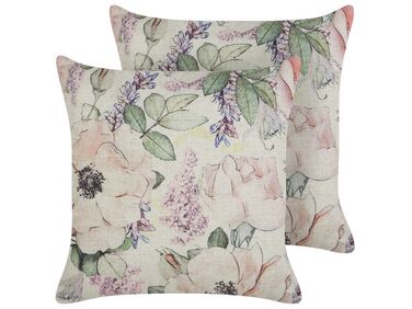 Set of 2 Cushions Floral Pattern 45 x 45 cm Violet ZAHRIYE