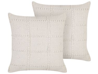Set of 2 Cotton Cushions Geometric Pattern 45 x 45 cm Beige IXORA