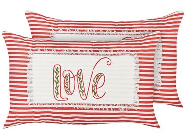 Set of 2 Cotton Cushions Striped 30 x 50 cm Red and White ALSINE