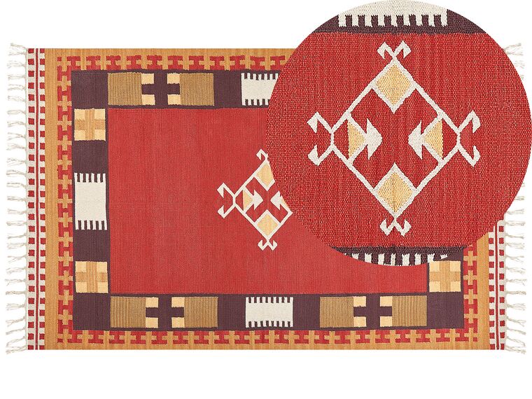 Kelim Teppich Baumwolle mehrfarbig 140 x 200 cm geometrisches Muster Kurzflor PARAKAR_870157