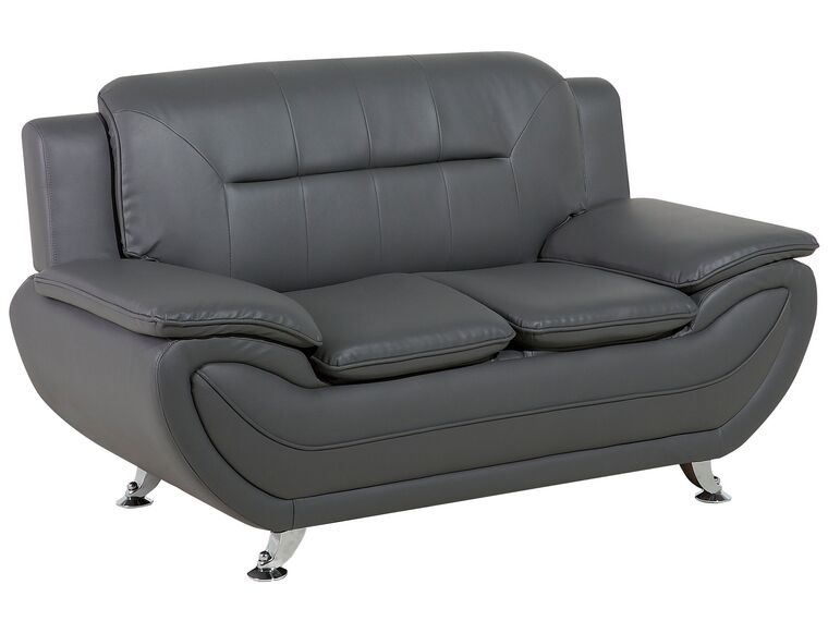 Faux Leather Living Room Set Grey LEIRA Beliani.co.uk