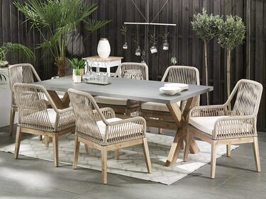 6 Seater Concrete Garden Dining Set with Chairs Beige OLBIA