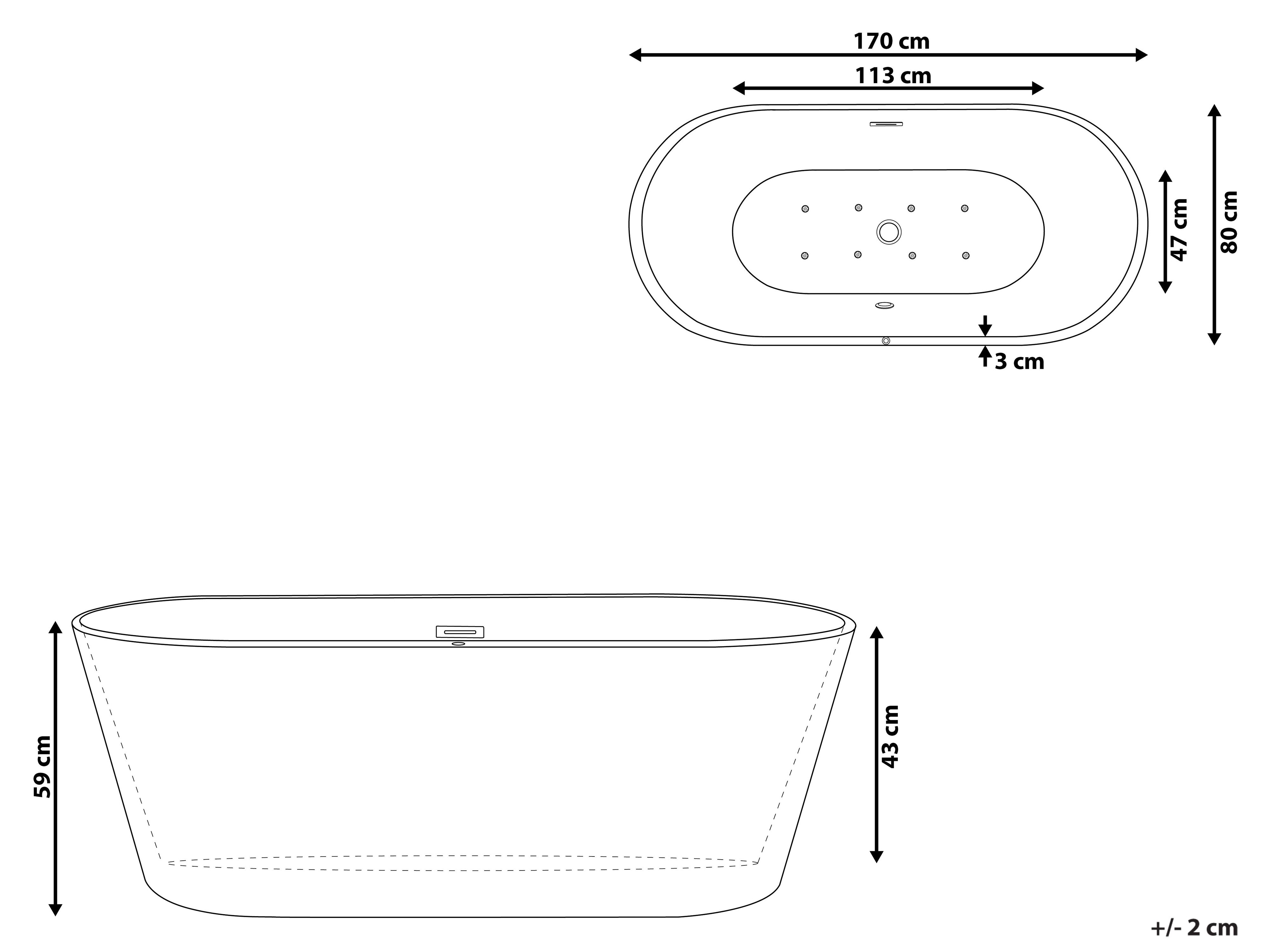 Freestanding Whirlpool Bath with LED 1700 x 800 mm White HAVANA
