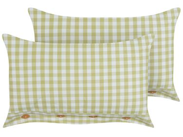 Set of 2 Cushions Chequered Pattern 40 x 60 cm Olive Green and White TALYA