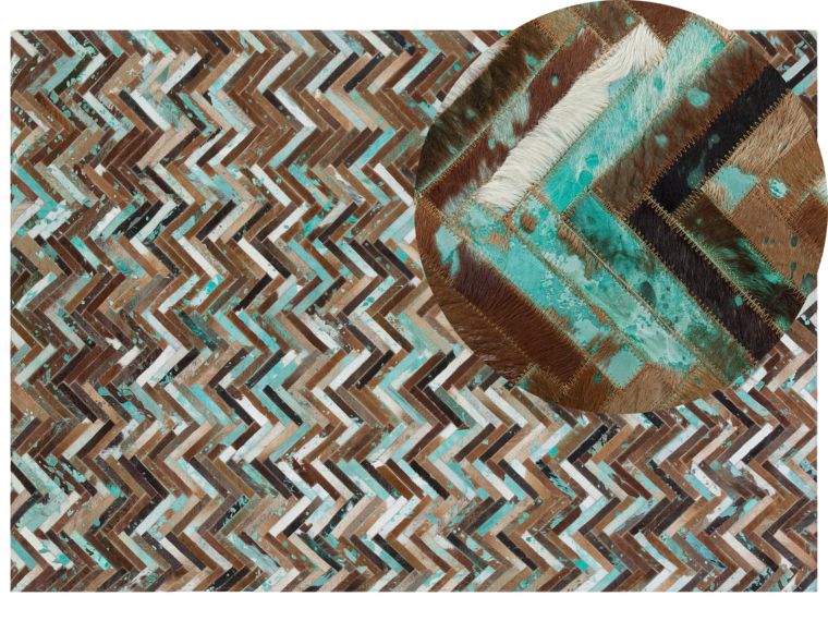 Patchwork koberec z hovězí kůže v hnědo-modrých odstínech 160x230 cm AMASYA_515916
