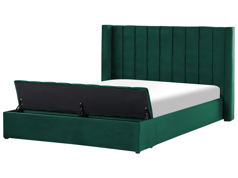 Zamatová posteľ s úložným priestorom 180 x 200 cm zelená NOYERS_834629