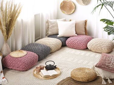 Cotton Macrame Floor Cushion 50 x 50 x 20 cm Pink BERRECHID