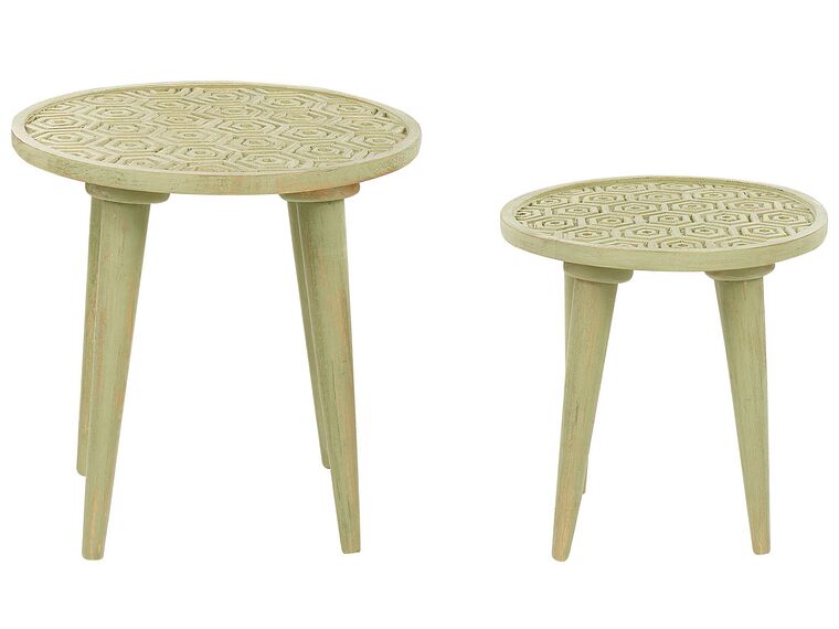 Conjunto de 2 mesas de apoio em madeira de mango verde clara MAHARO_852317