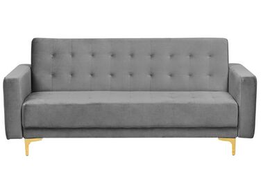 3 Seater Velvet Sofa Bed Grey ABERDEEN