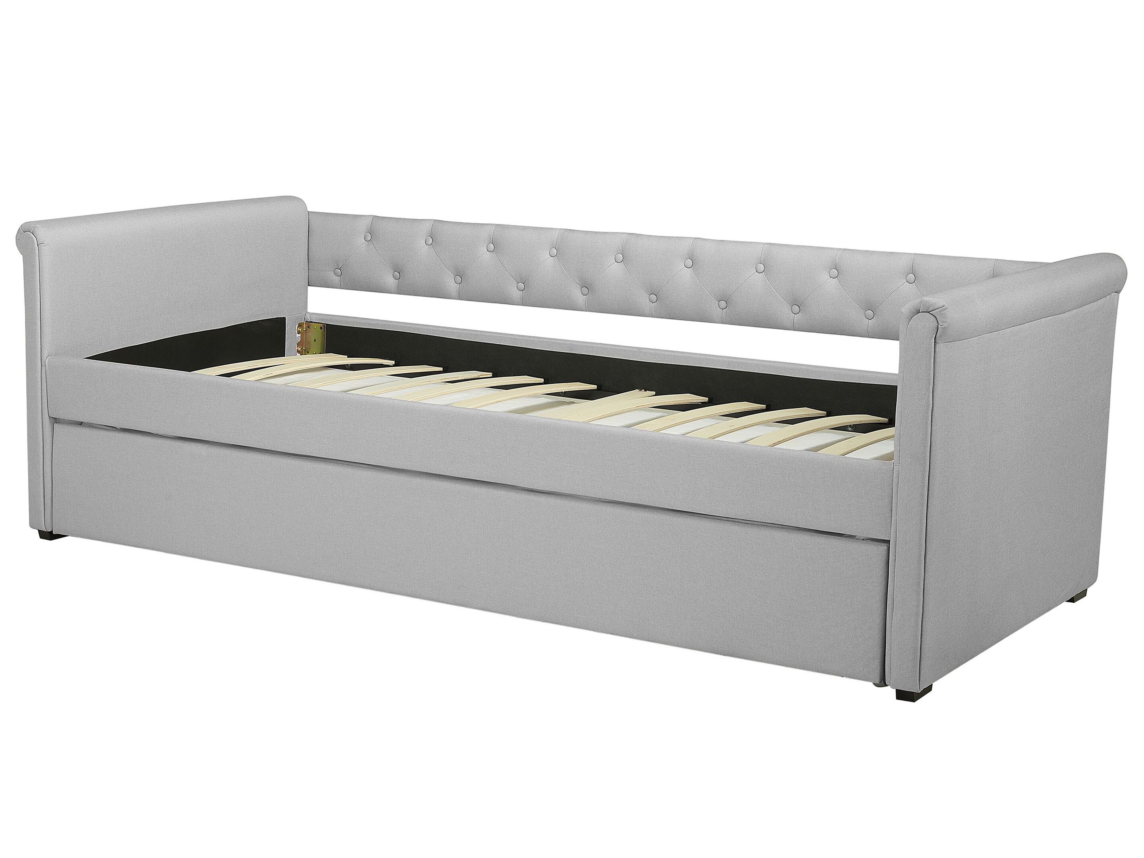 Łóżko wysuwane tapicerowane 80 x 200 cm jasnoszare LIBOURNE