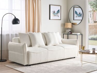 Boucle Sofa Bed with Storage White KRAMA