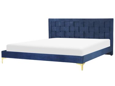 Velvet EU Super King Size Bed Navy Blue LIMOUX