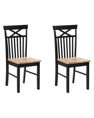 Lot de 2 chaises en bois marron clair et noir HOUSTON
