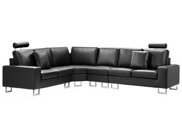 Canapé angle à droite en cuir noir 6 places STOCKHOLM