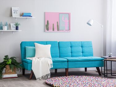 Fabric Sofa Bed Turquoise Blue RONNE