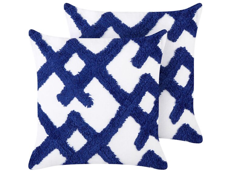 Set of 2 Cotton Cushions 45 x 45 cm Blue and White HAZEL_910422