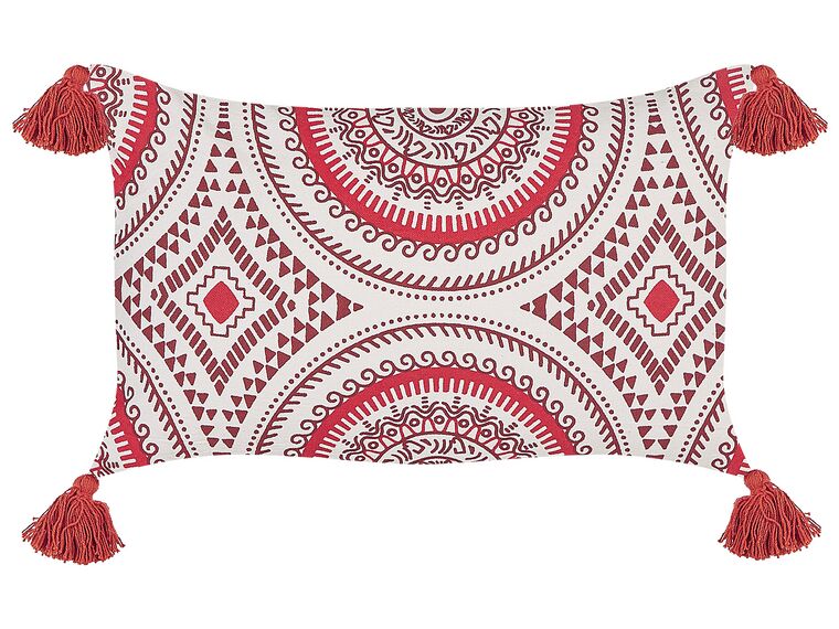 Cotton Cushion Oriental Pattern 30 x 50 cm Red and White ANTHEMIS_843152